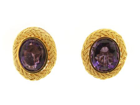 David Webb Woven Amethyst Clip-on Earrings For Sale