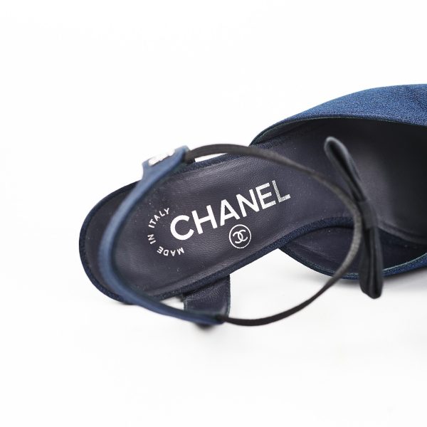 Chanel Bowtie Slingback Heels Navy Online Sale