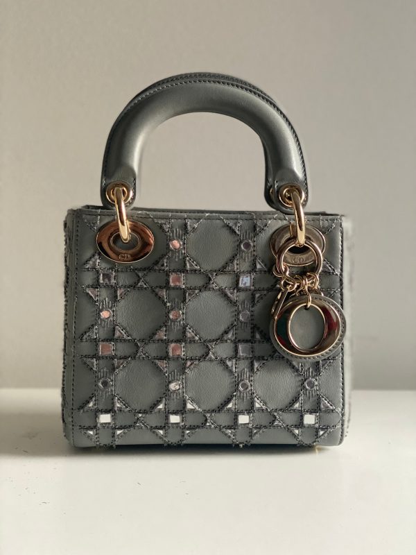 CHRISTIAN DIOR MINI LADY DIOR LIMITED EDITION LAMBSKIN GREY LGHW Online now