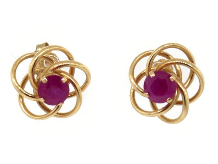 14k Yellow Gold Ruby Swirl Stud Earrings on Sale