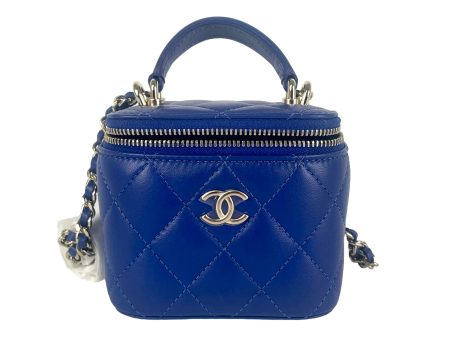 Chanel Mini Vanity Case with Handle Blue For Discount