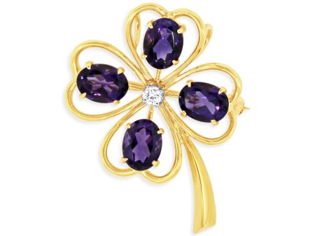 Beautiful Amethyst and Diamond Lucky Clover Brooch Online Hot Sale