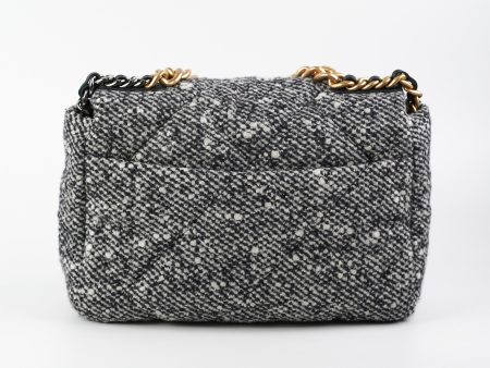 Chanel 19 Tweed Medium Large Flap Bag Grey Black Supply