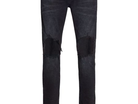 Purple Jeans Black Double Knee Rip Blowout Jeans Online Hot Sale