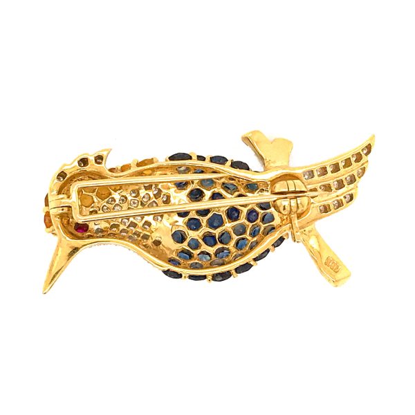 Estate 18K Yellow Gold Sapphire and Diamond Woodpecker Pin Supply