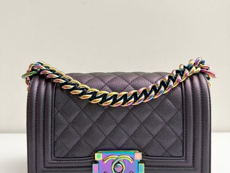 Chanel Small Boy mermaid Quilted Goatskin Rainbow Hardware Fashion