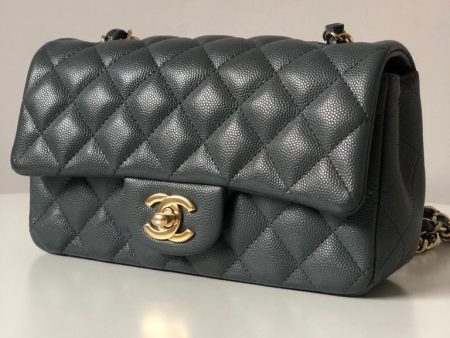 Chanel 18B Dark Grey Caviar Classic Flap Mini GHW. Online Sale