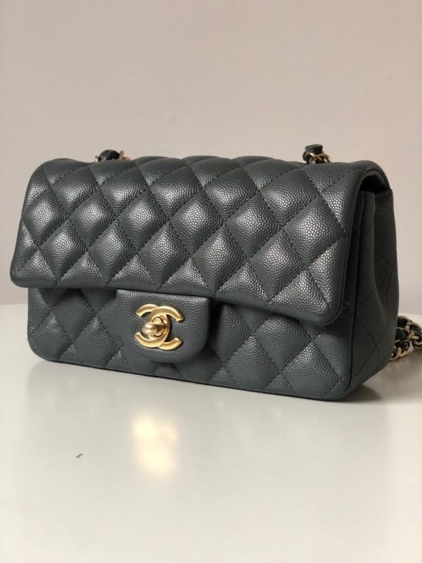 Chanel 18B Dark Grey Caviar Classic Flap Mini GHW. Online Sale