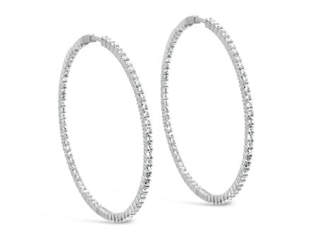 14k White Gold Large Hoop Inside-Out Diamond Earrings Online Hot Sale