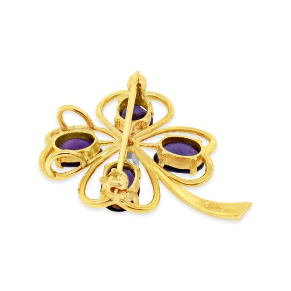 Beautiful Amethyst and Diamond Lucky Clover Brooch Online Hot Sale