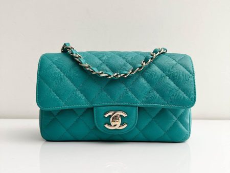 CHANEL Tiffany Green Caviar Classic Flap Mini GHW Online now