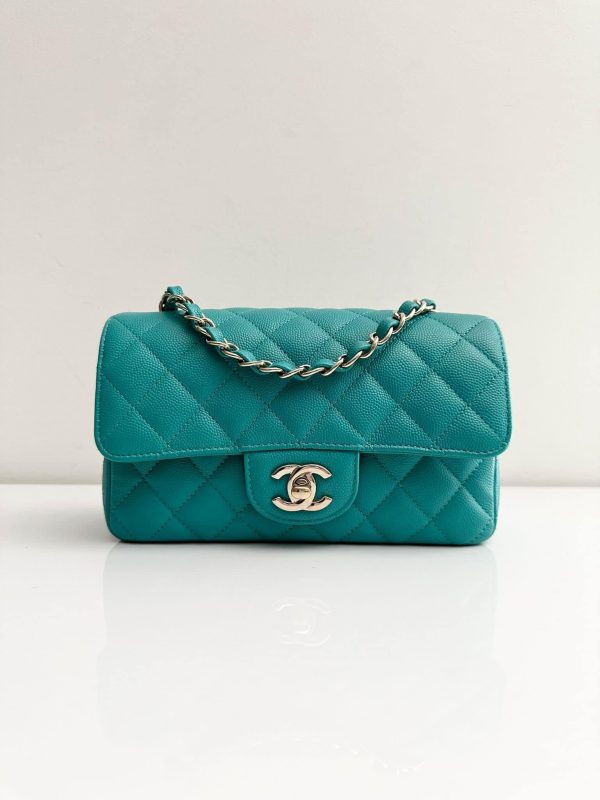 CHANEL Tiffany Green Caviar Classic Flap Mini GHW Online now