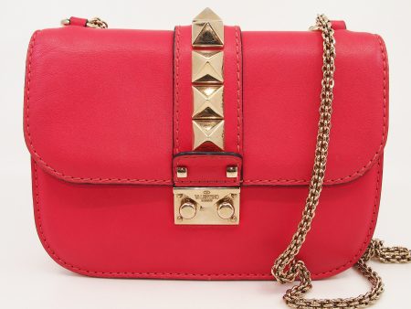 VALENTINO Rockstud Glam Lock Pink Leather Shoulder Bag Online Hot Sale