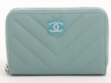 Chanel Chevron Caviar Green Grey Coin Case on Sale