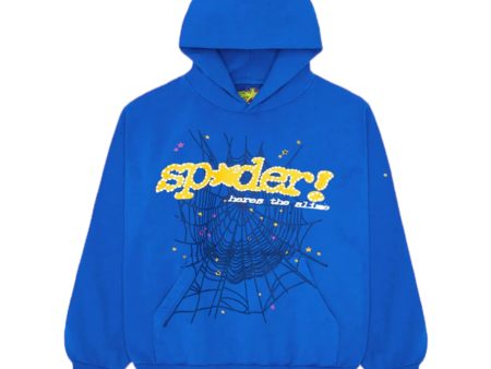 Sp5der Hoodie Blue Yellow Hot on Sale