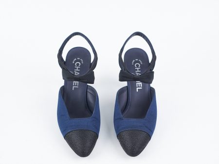 Chanel Bowtie Slingback Heels Navy Online Sale