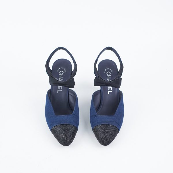 Chanel Bowtie Slingback Heels Navy Online Sale