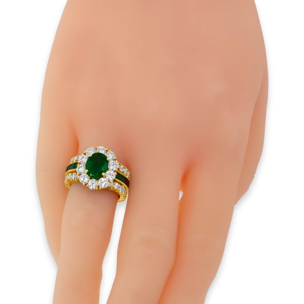 GIA Certified 1.84 Oval Emerald and Diamond Ring Online now