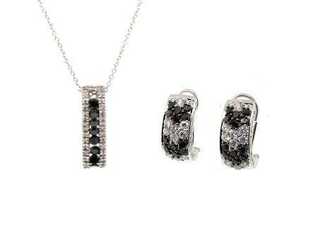 14k White Gold Black and White Diamond Hoop Earrings and Pendant Set Online